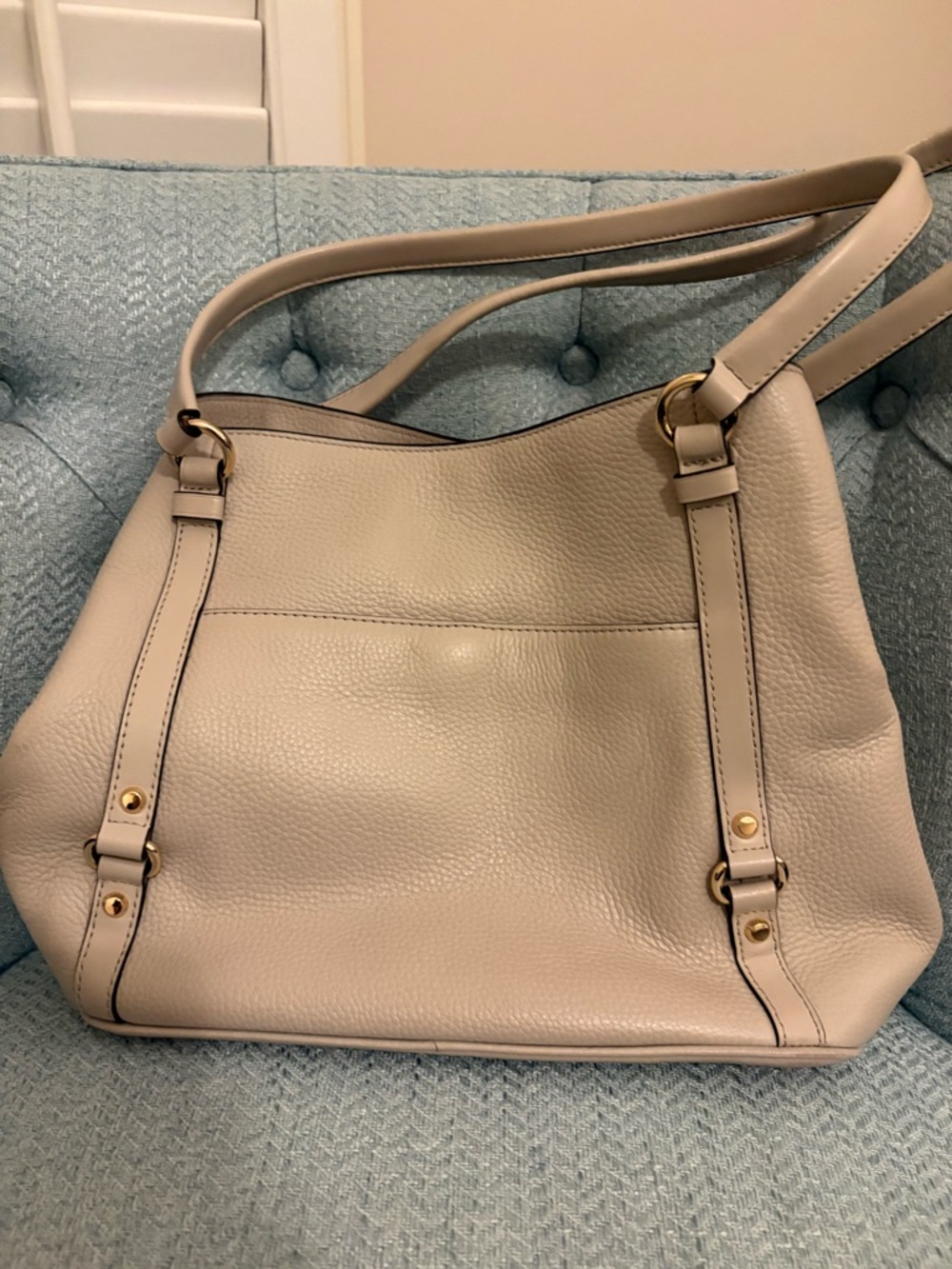 Michael Kors Beige Pebbled Leather Shoulder Tote with Tassel - Picture 2 of 3